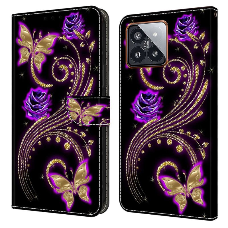 Housse Xiaomi 14 Pro Fleurs Violettes et Papillons