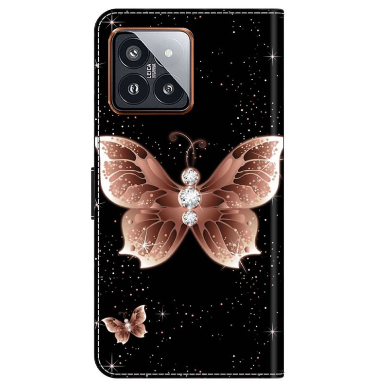 Housse Xiaomi 14 Pro Papillon Diamant Rose