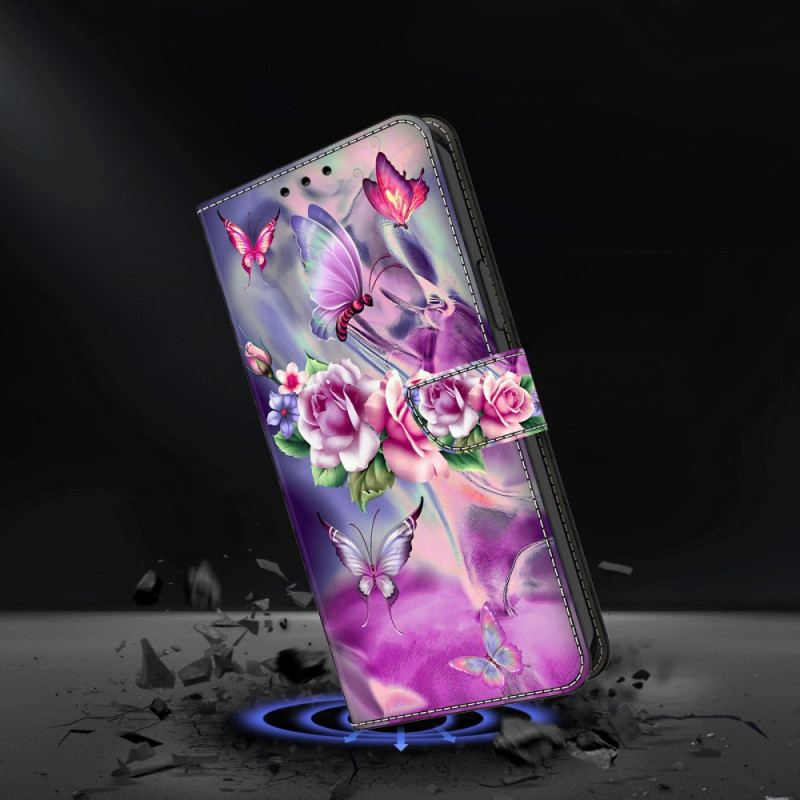 Housse Xiaomi 14 Pro Papillons et Fleurs Violets