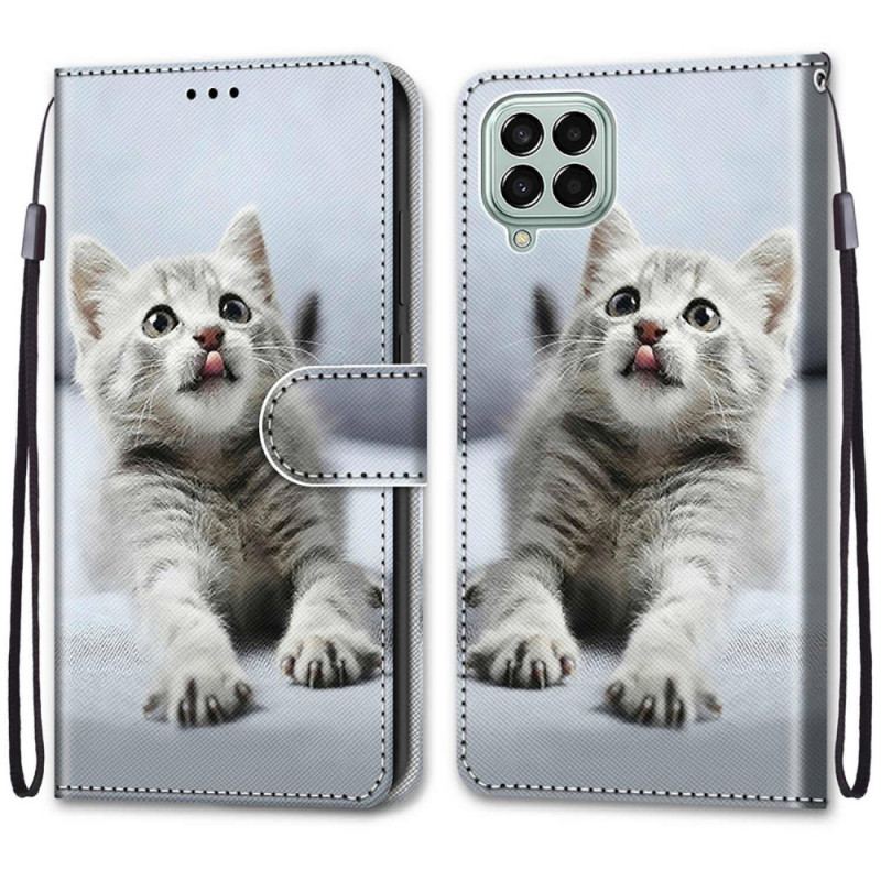 Housse Samsung Galaxy M53 5G Chaton Gris à Lanière