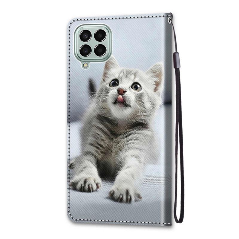 Housse Samsung Galaxy M53 5G Chaton Gris à Lanière