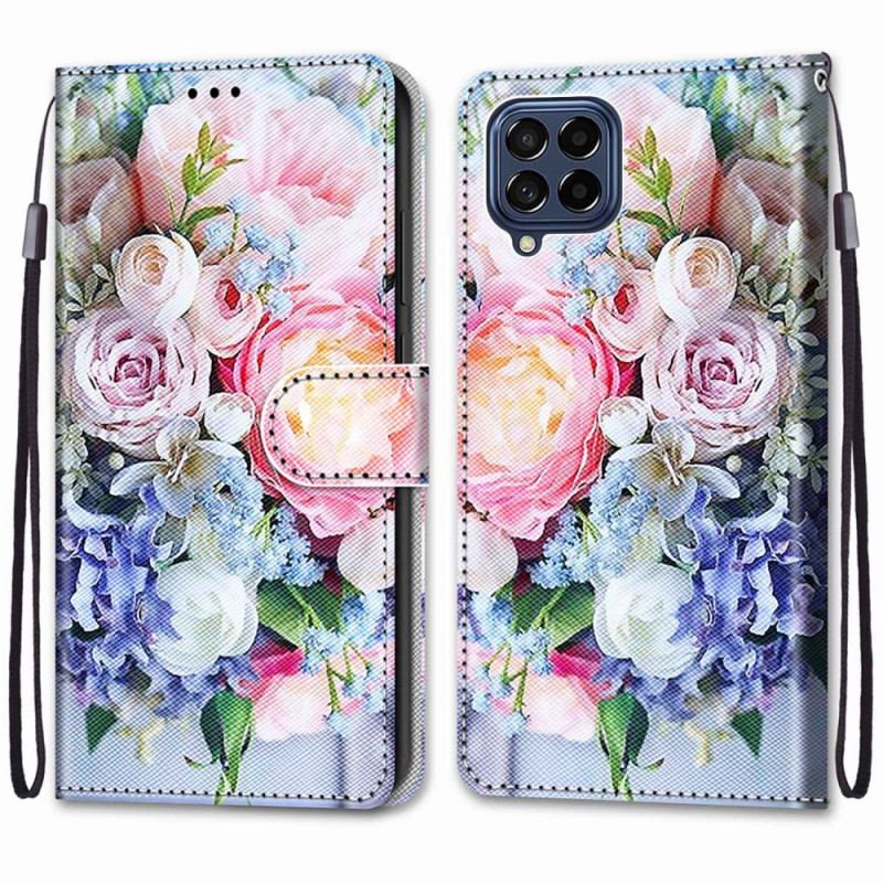 Housse Samsung Galaxy M53 5G Fleurs avec Lanière