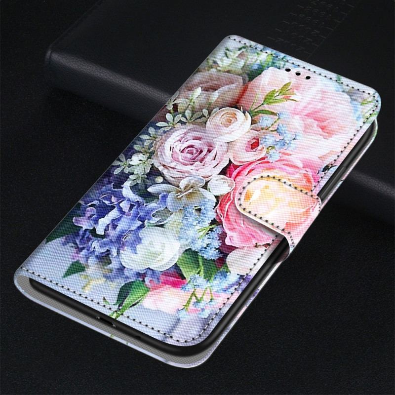 Housse Samsung Galaxy M53 5G Fleurs avec Lanière