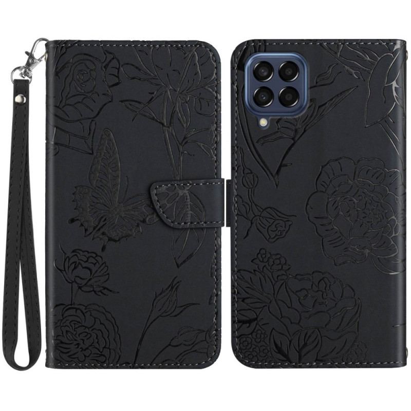 Housse Samsung Galaxy M53 5G Papillons Discrets et Lanière