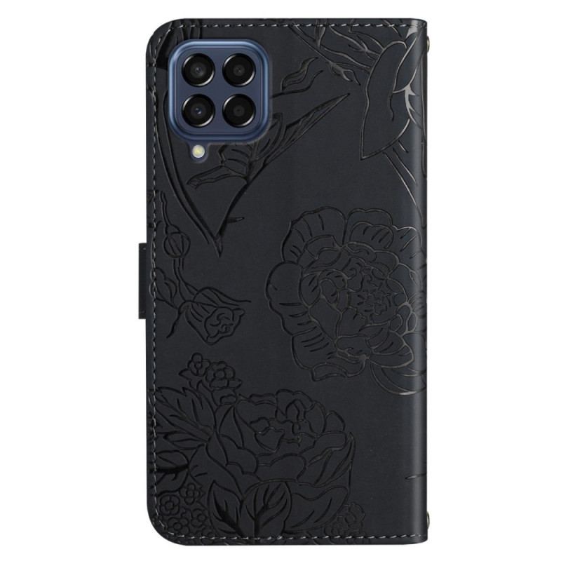 Housse Samsung Galaxy M53 5G Papillons Discrets et Lanière