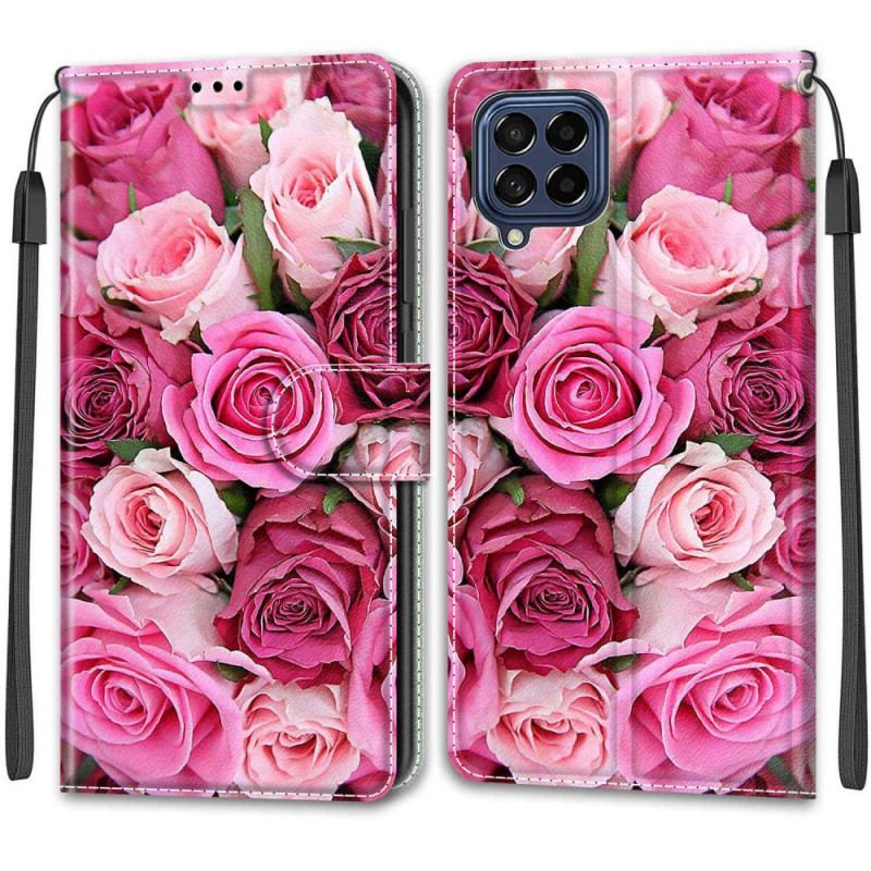 Housse Samsung Galaxy M53 5G Roses avec Lanière