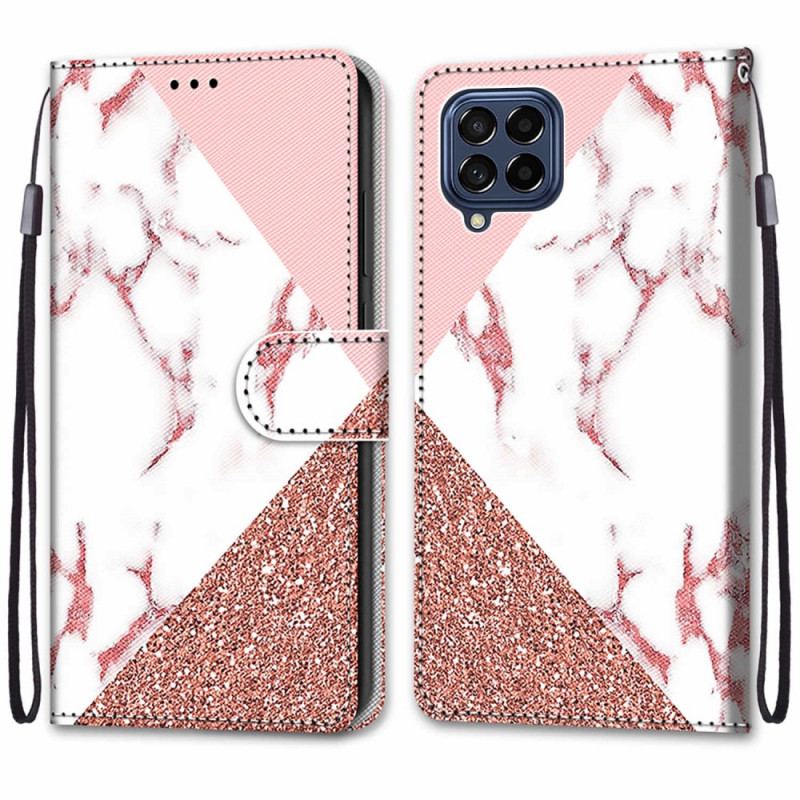 Housse Samsung Galaxy M53 5G Triangle en Marbre et Paillettes