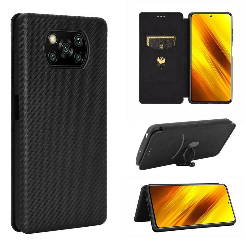 Flip Cover Poco X3 / X3 Pro / X3 NFC Fibre Carbone avec Anneau Support