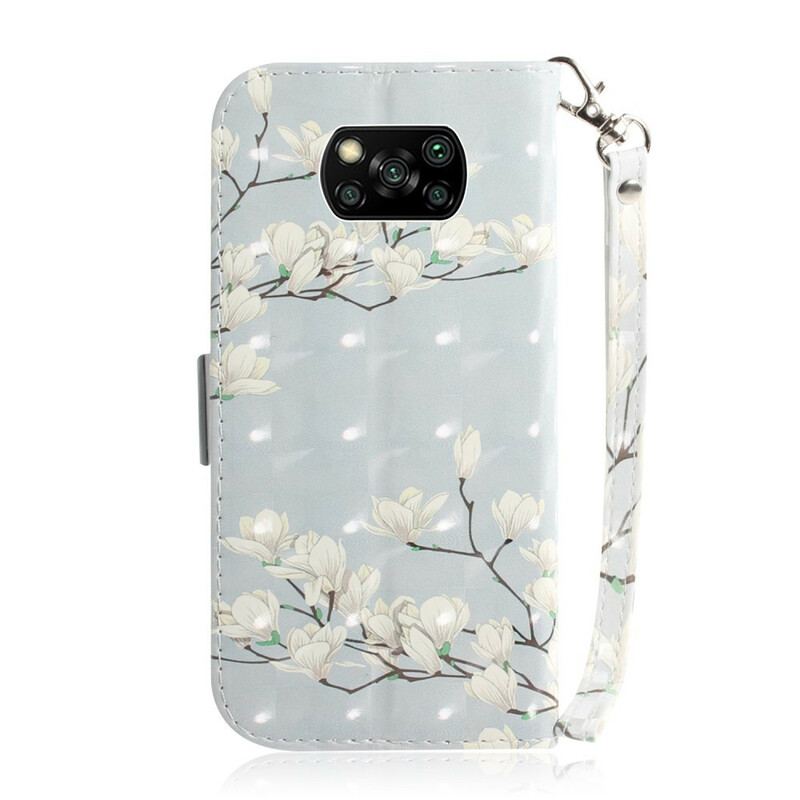 Housse Poco X3 / X3 Pro / X3 NFC Branche en Fleurs à Lanière