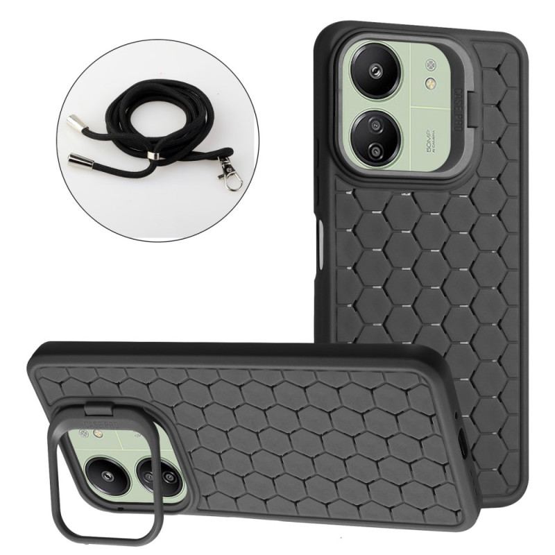 Coque à Cordon Xiaomi Redmi 13C 4G/5G/Poco C65 Nid d'Abeille Anneau-Support