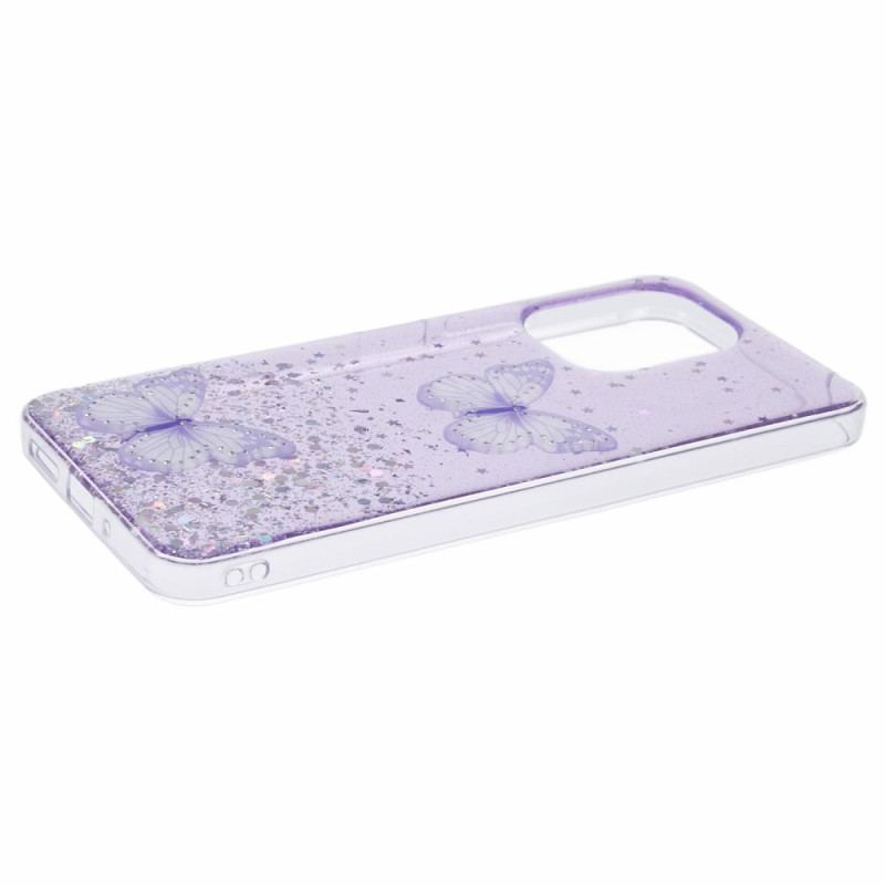 Coque Xiaomi Redmi 13C / Poco C65 Paillettes Deux Papillons