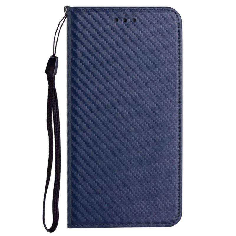 Flip Cover Xiaomi Redmi 13C 4G/5G/Poco C65 Fibre Carbone à Lanière