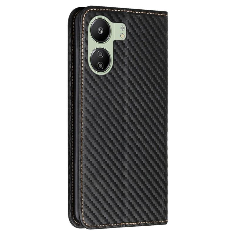 Flip Cover Xiaomi Redmi 13C 4G/5G/Poco C65 Fibre Carbone à Lanière