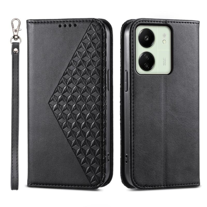 Flip Cover Xiaomi Redmi 13C 4G/5G/Poco C65 Losange à Lanière