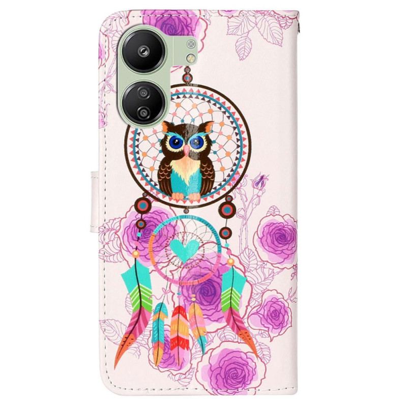 Housse Xiaomi Redmi 13C 4G/5G/Poco C65 Attrape-Rêves Hibou à Lanière