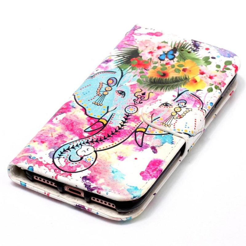 Housse Xiaomi Redmi 13C 4G/5G/Poco C65 Éléphant Aquarelle à Lanière