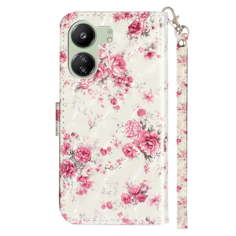 Housse Xiaomi Redmi 13C 4G/5G/Poco C65 Fleurs Roses à Lanière