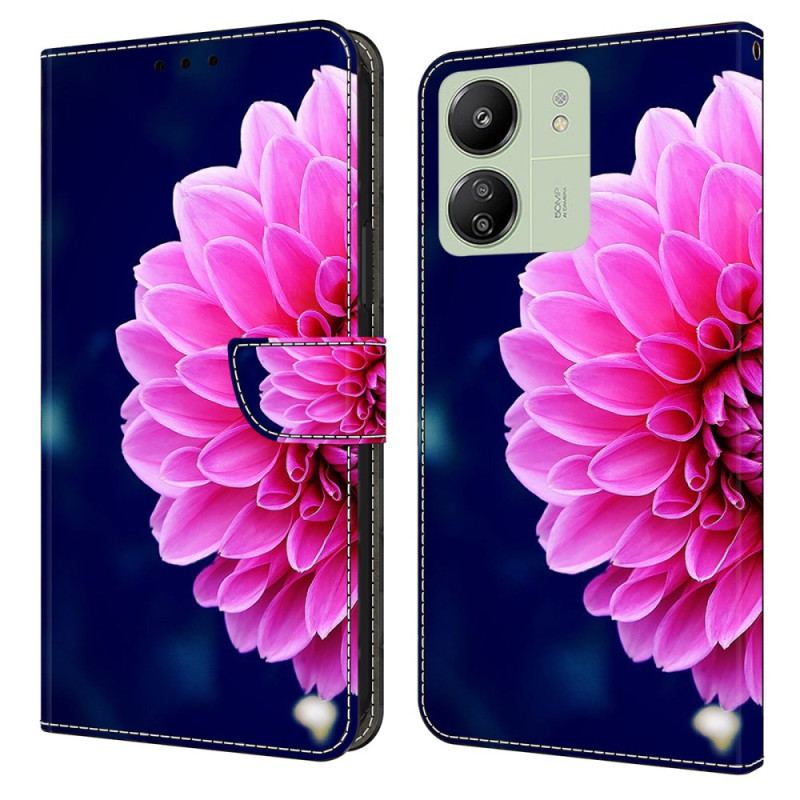 Housse Xiaomi Redmi 13C 4G/5G/Poco C65 Fleurs Roses sur Fond Bleu