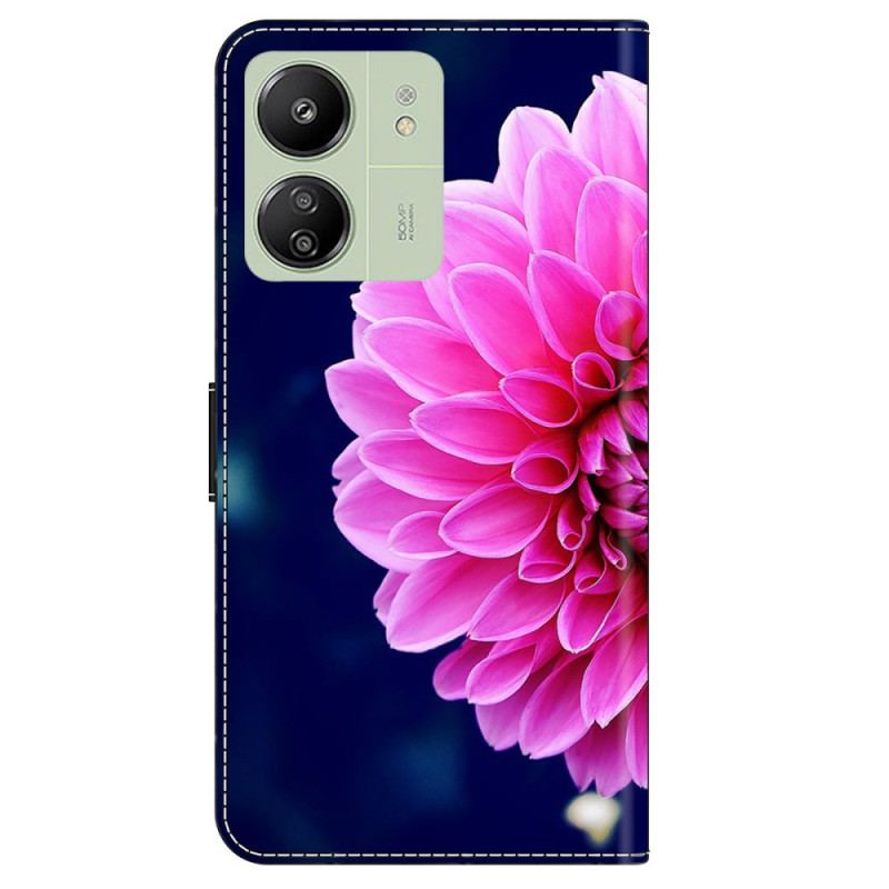 Housse Xiaomi Redmi 13C 4G/5G/Poco C65 Fleurs Roses sur Fond Bleu