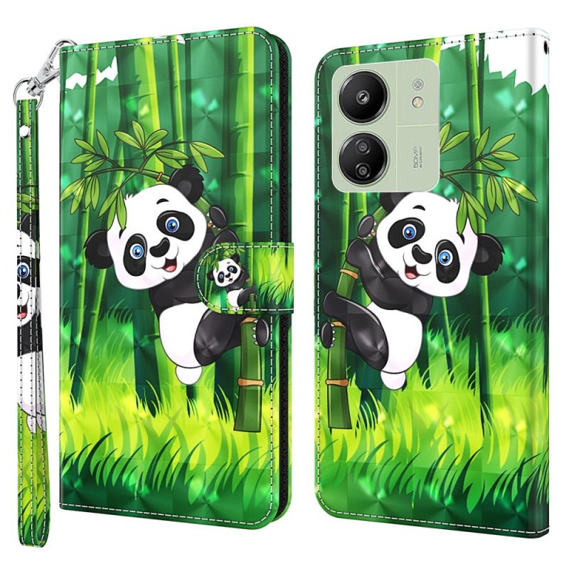 Housse Xiaomi Redmi 13C 4G/5G/Poco C65 Panda Bambou à Lanière