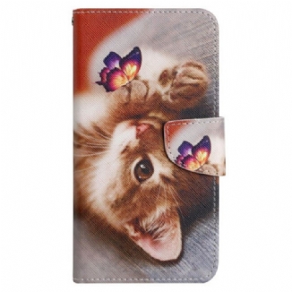 Housse Xiaomi Redmi 13C 4G/5G/Poco C65 Papillon et Chat à Lanière