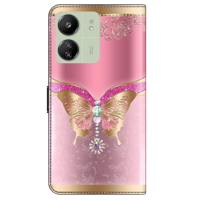 Housse Xiaomi Redmi 13C 4G/5G/Poco C65 Papillon Rose et Or