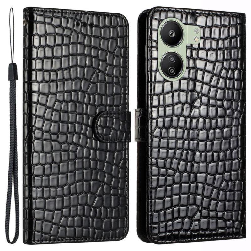 Housse Xiaomi Redmi 13C 4G/5G/Poco C65 Style Crocodile à Lanière