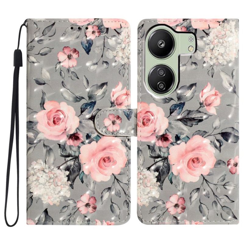 Housse Xiaomi Redmi 13C / Poco C65 Fleurs Écloses à Lanière