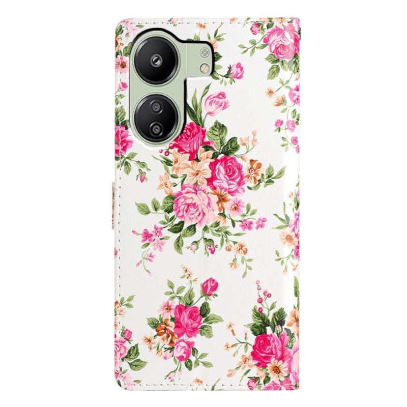 Housse Xiaomi Redmi 13C / Poco C65 Fleurs Rouges à Lanière