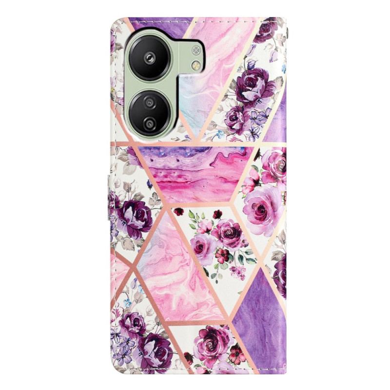 Housse Xiaomi Redmi 13C / Poco C65 Fleurs Violettes à Lanière