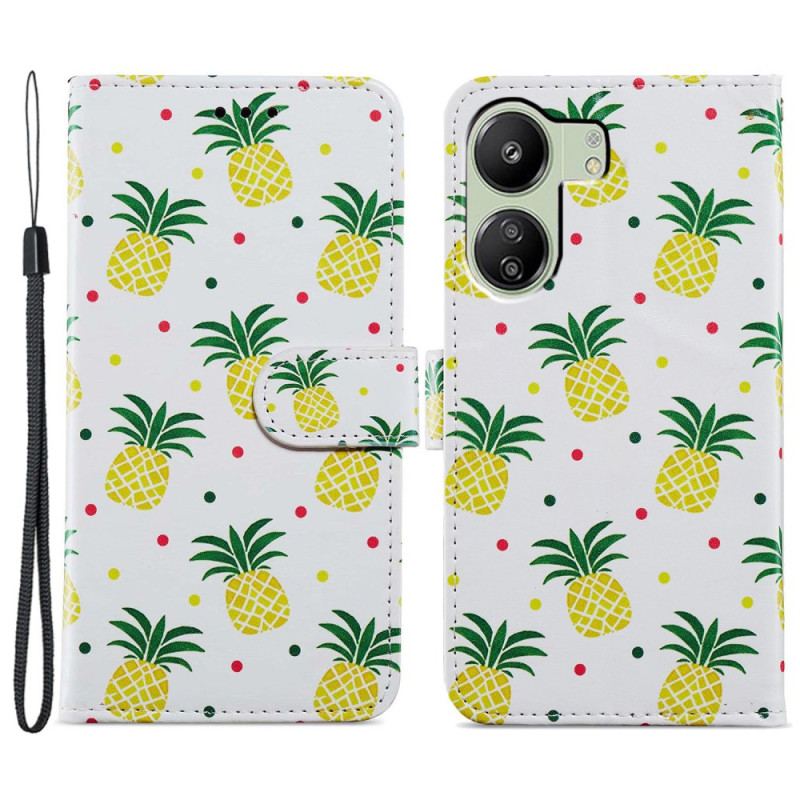 Housse Xiaomi Redmi 13C / Poco C65 Motif Ananas à Lanière