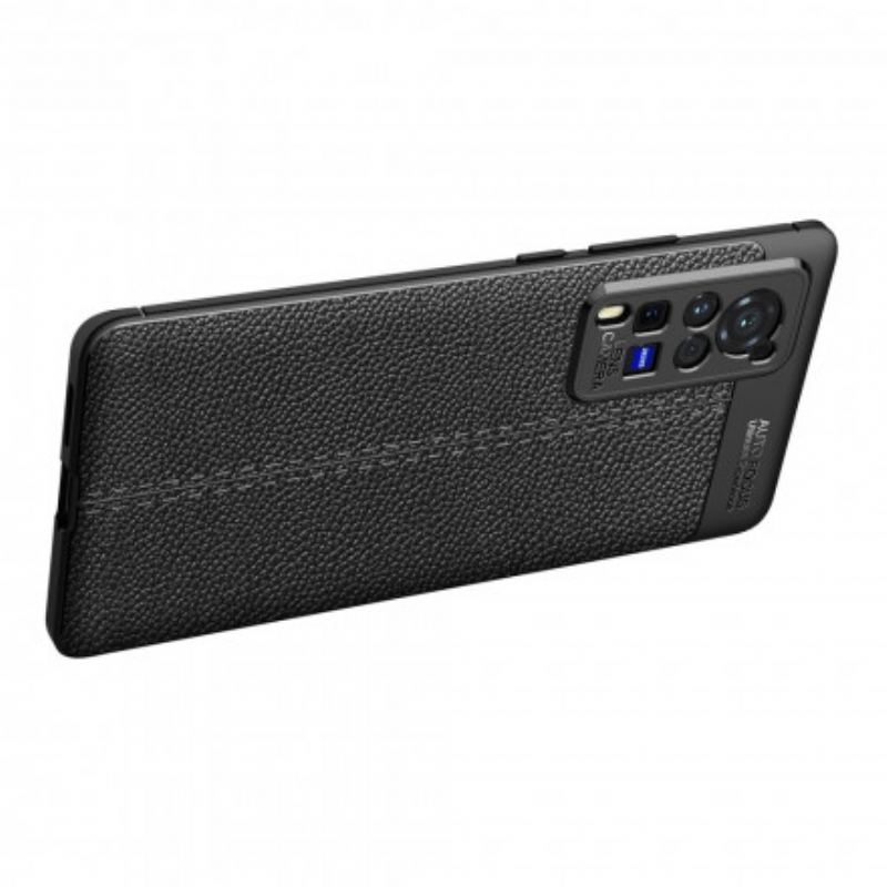 Coque Vivo X60 Pro Effet Cuir Litchi Double Line