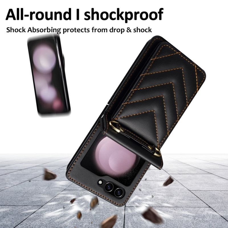 Coque Samsung Galaxy Z Flip 6 Matelassée Porte-Cartes et Bandoulière