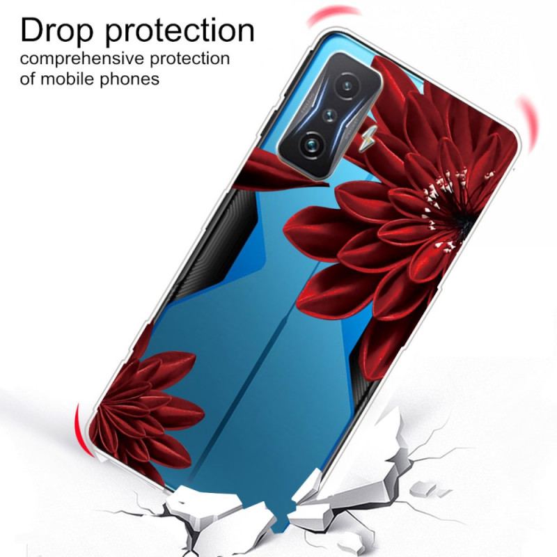 Coque Poco F4 GT Transparente Fleur Rouge