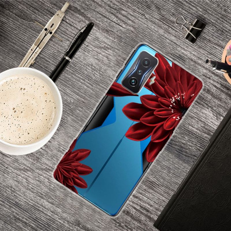 Coque Poco F4 GT Transparente Fleur Rouge