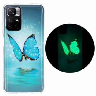 Coque Xiaomi Redmi Note 11 Pro Plus 5G Papillon Bleu Fluorescente