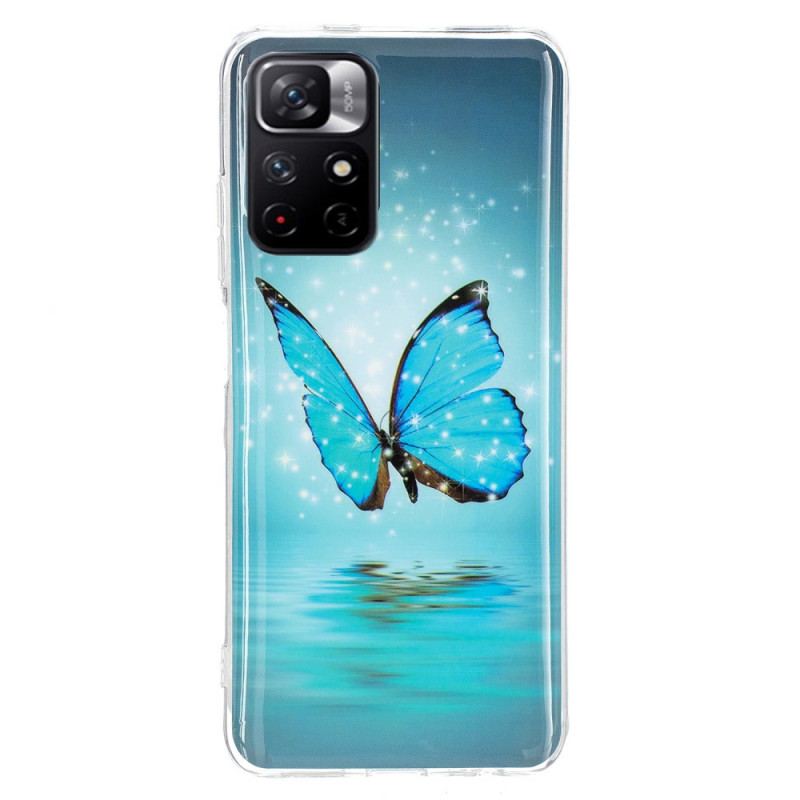 Coque Xiaomi Redmi Note 11 Pro Plus 5G Papillon Bleu Fluorescente