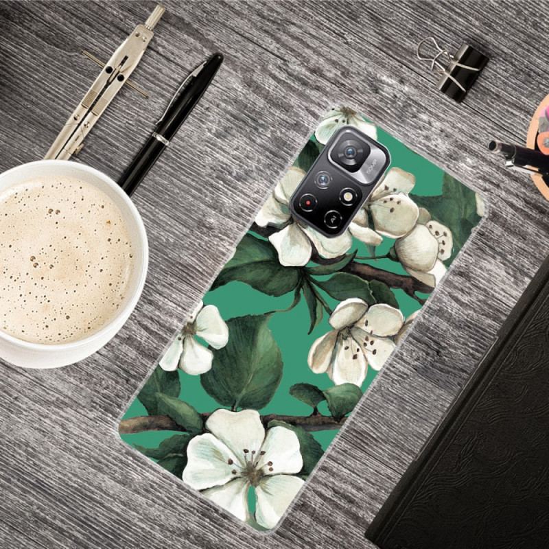 Coque Xiaomi Redmi Note 11 Pro Plus 5G Silicone Fleurs Blanches