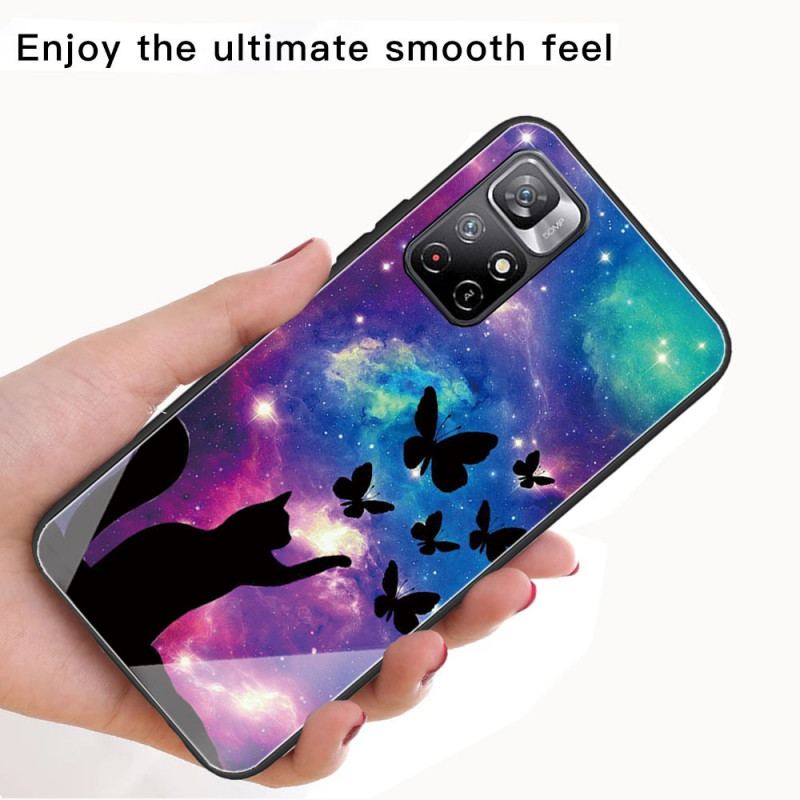 Coque Xiaomi Redmi Note 11 Pro Plus 5G Verre Trempé Chat et Papillons Dans l'Espace