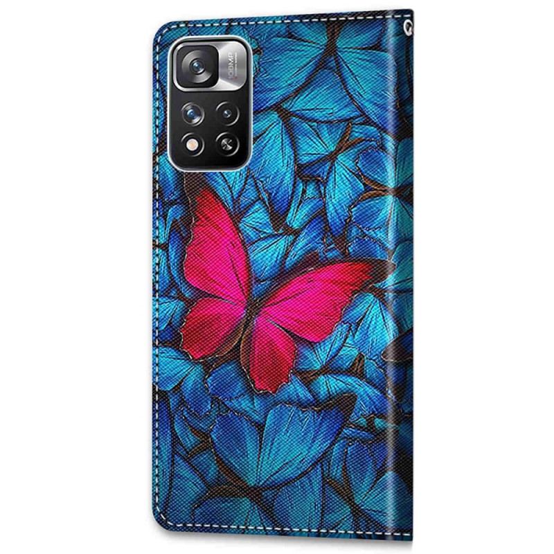 Housse Xiaomi Redmi Note 11 Pro Plus 5G Papillon Rouge Sur Fond Bleu