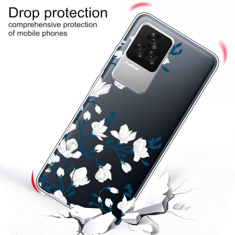 Coque Poco F4 Fleurs Blanches