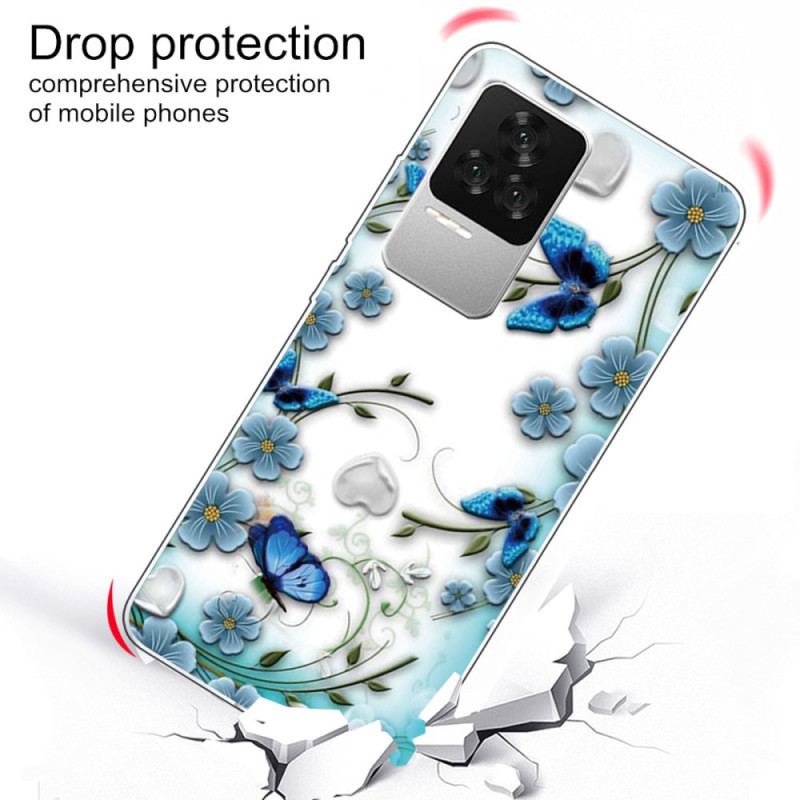 Coque Poco F4 Fleurs et Papillons