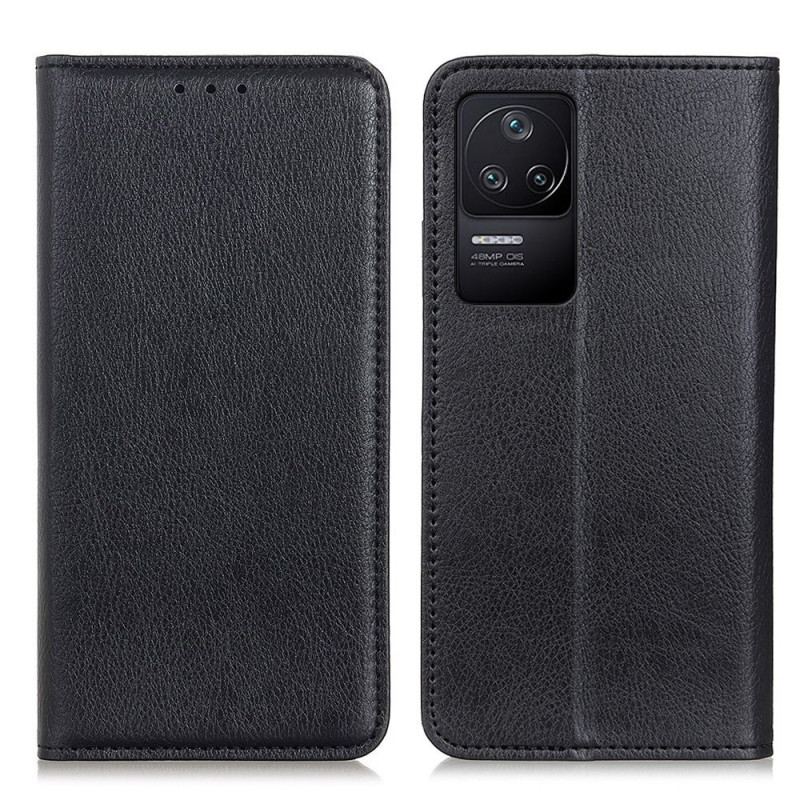 Flip Cover Poco F4 Cuir Litchi Fendu Texture