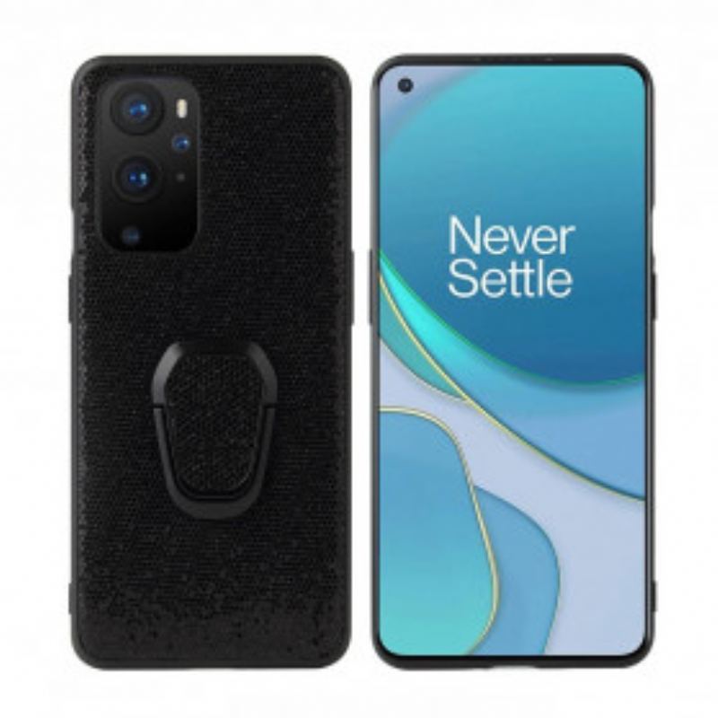 Coque OnePlus 9 Pro Paillettes Noires Anneau-Support