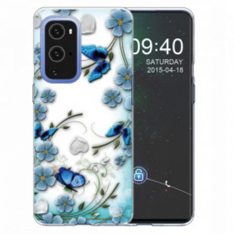 Coque OnePlus 9 Pro Papillons et Fleurs Rétros