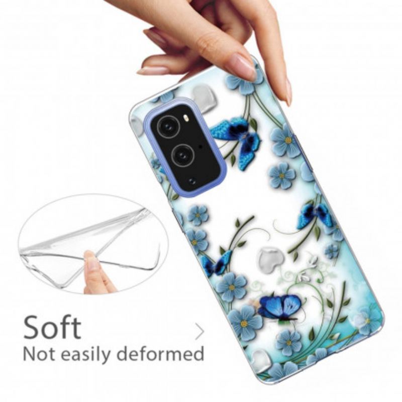 Coque OnePlus 9 Pro Papillons et Fleurs Rétros