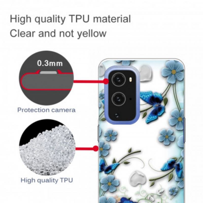 Coque OnePlus 9 Pro Papillons et Fleurs Rétros