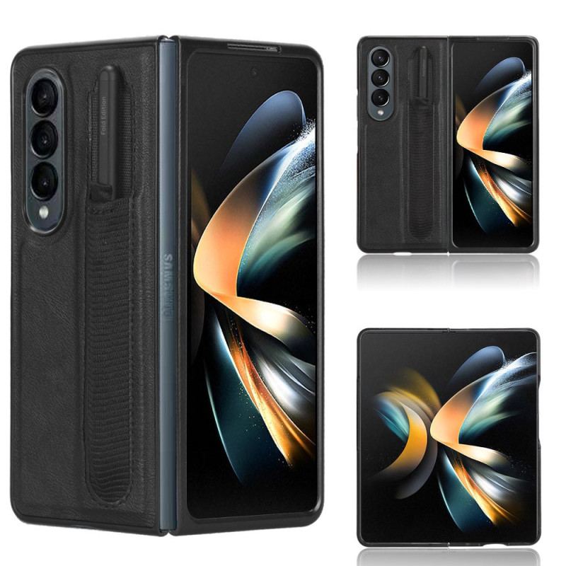 Coque Samsung Galaxy Z Fold 4 Simili Cuir Rétro Stylet