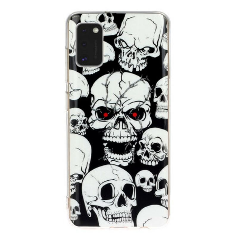 Coque Samsung Galaxy A41 Attention Têtes de Mort Fluorescente