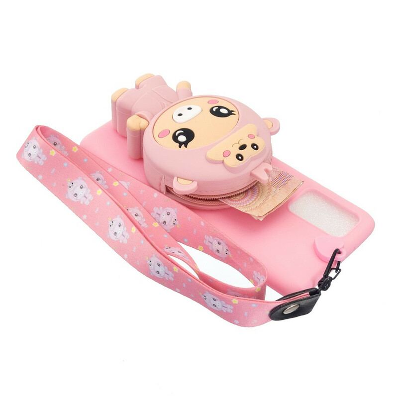 Coque Samsung Galaxy A41 Cochon 3D avec lanière Mousqueton